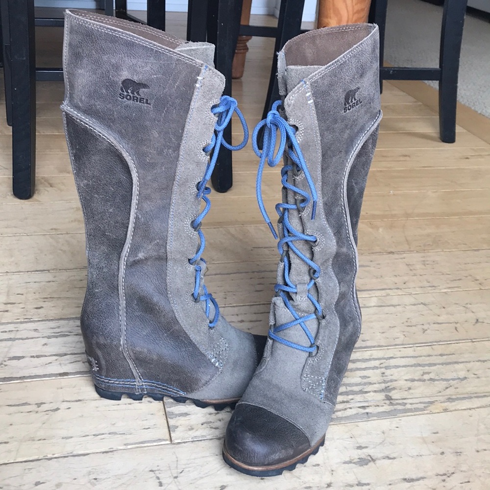 Sorel leather brown tall wedges